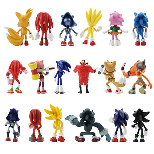 REYOK Sonic Cake Topper Pastel Decoración Suministros 6Pcs Sonic Figures Toy Sonic The Hedgehog Juguetes Muñeca Hecha a Mano Muñeca Decoración para niños Animales Juguetes Set