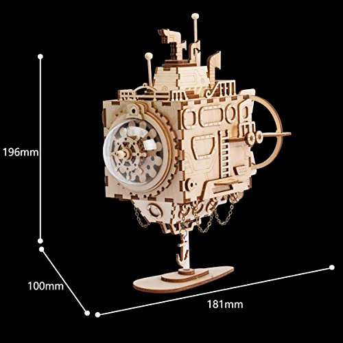 ROKR Kit de Caja Musical de Madera Puzzle de Madera 3D Mechanical Model Construction Kit-Proyectos Divertidos para Adultos y Niños - Maqueta 3D de Funcionamiento mecánico (Submarine)