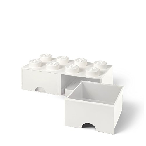 Room Copenhagen 40061735 Caja de Almacenaje Apilable, Ladrillo 8 pomos, 2 Cajones, 9.4 l, Blanco (White), 50 x 25 x 18 cm