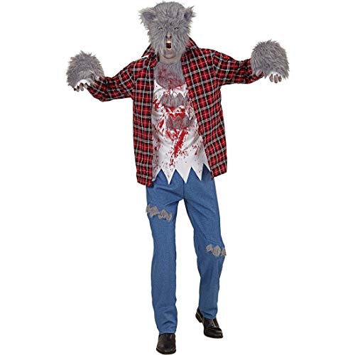 Sangriento Outfit de Hombre Lobo con máscara y Garras/M (ES 50) / Escalofriante Disfraz de Lobo para Adulto/Adecuado para Fiestas temáticas y Fiestas de Terror