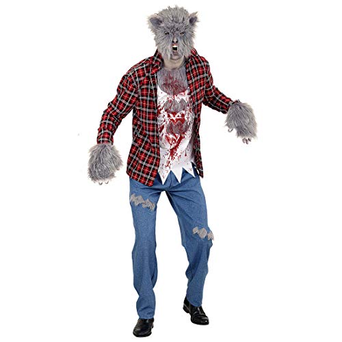 Sangriento Outfit de Hombre Lobo con máscara y Garras/M (ES 50) / Escalofriante Disfraz de Lobo para Adulto/Adecuado para Fiestas temáticas y Fiestas de Terror