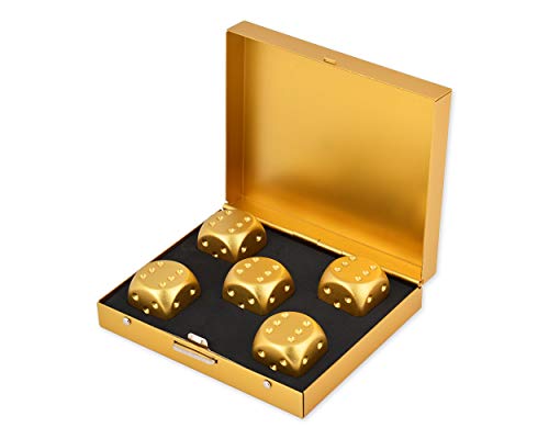 SCSpecial Dados de aleación de Aluminio 5 Piezas Dados de Metal portátiles de 16 mm con Caja Cuadrada Dados de 6 Lados para Beber Juego de Fiesta - Dorado