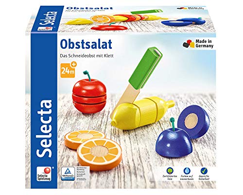 Selecta 62070 Ensalada de Frutas, Velcro y Juguete de Cortar de Madera, 11 Piezas