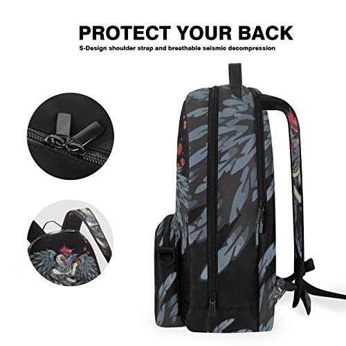 Serpiente Cuervo Negro Luchando Mochila Escolar Impermeable Mochilas Escolares Bolso con Mensajero para Estudiante Niñas Niños