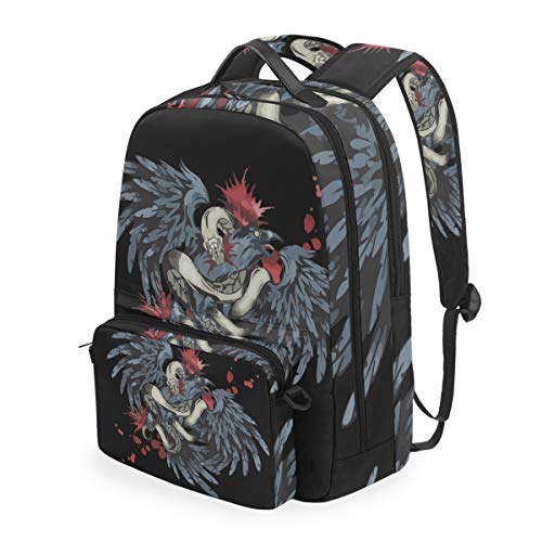 Serpiente Cuervo Negro Luchando Mochila Escolar Impermeable Mochilas Escolares Bolso con Mensajero para Estudiante Niñas Niños