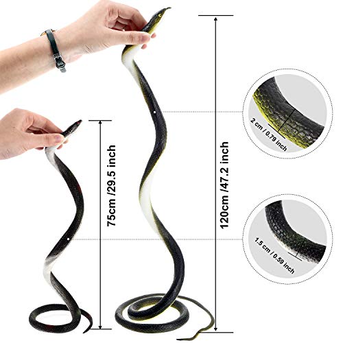 Serpientes de Goma Grandes Serpiente Falso Juguete de Serpiente Mamba Negra para Accesorios de Jardín para Asustar a los Pájaros, Bromas, Decoración de Halloween (Estilo 1,3 Piezas)