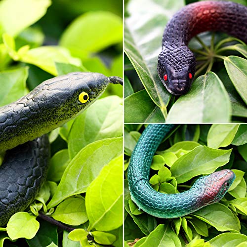 Serpientes de Goma Grandes Serpiente Falso Juguete de Serpiente Mamba Negra para Accesorios de Jardín para Asustar a los Pájaros, Bromas, Decoración de Halloween (Estilo 1,3 Piezas)