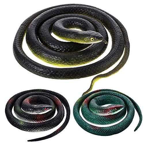 Serpientes de Goma Grandes Serpiente Falso Juguete de Serpiente Mamba Negra para Accesorios de Jardín para Asustar a los Pájaros, Bromas, Decoración de Halloween (Estilo 1,3 Piezas)