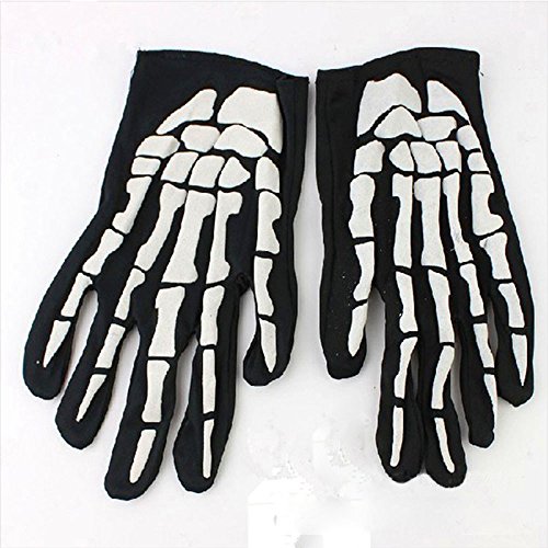 SHOBDW Guantes de esqueleto de Halloween guantes de hueso de huesos de cráneo guantes de dedo niños accesorios de Halloween y fiesta de disfraces de baile de Halloween(Blanco,One Size)