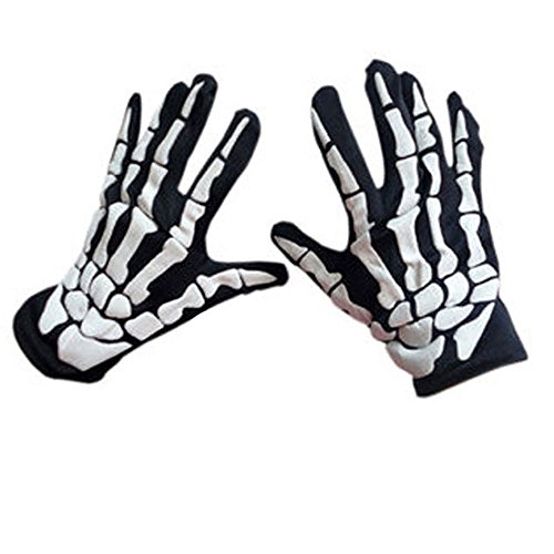 SHOBDW Guantes de esqueleto de Halloween guantes de hueso de huesos de cráneo guantes de dedo niños accesorios de Halloween y fiesta de disfraces de baile de Halloween(Blanco,One Size)