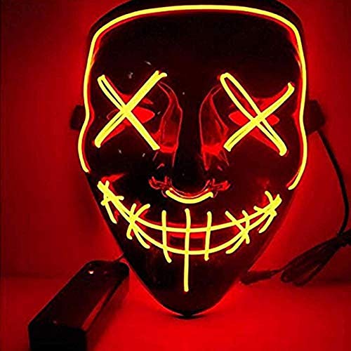 Sinwind LED Mascaras Halloween, LED Máscaras Carnaval, Mascaras Luces LED Neon Luminosas, Máscaras de la Purga, Craneo Esqueleto Mascaras para Cosplay Grimace Festival Fiesta Show(Rojo)