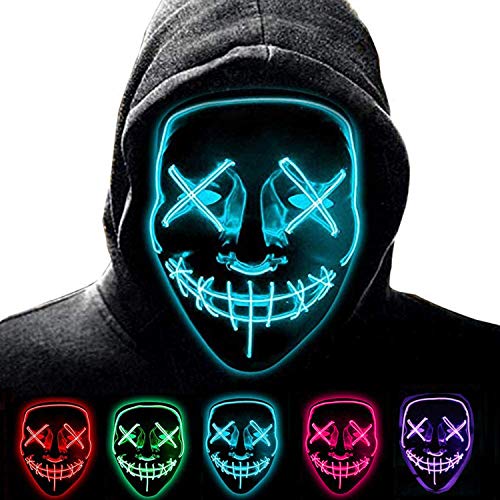 Sinwind LED Mascaras Halloween, LED Máscaras Carnaval, Mascaras Luces LED Neon Luminosas, Máscaras de la Purga, Craneo Esqueleto Mascaras para Cosplay Grimace Festival Fiesta Show(Rojo)