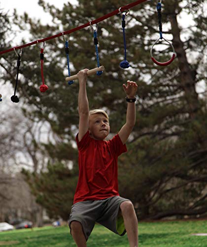 Slackers USA Ninja Line Starter Set, Curso de 11 metros, Excelente Set Completo de 11 Piezas, Utilizable como Slackline, 7 Obstáculos, Entrena como un Ninja