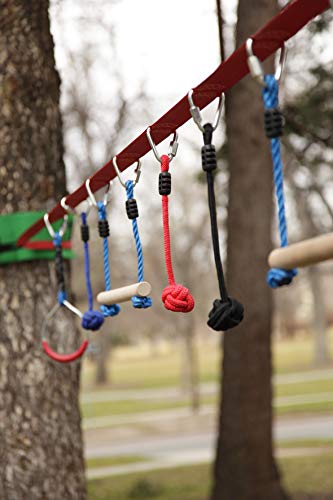 Slackers USA Ninja Line Starter Set, Curso de 11 metros, Excelente Set Completo de 11 Piezas, Utilizable como Slackline, 7 Obstáculos, Entrena como un Ninja