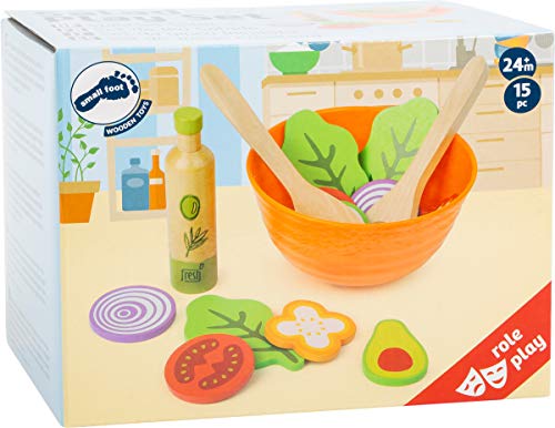 small foot company 11476 Juego de ensaladas de Madera, Accesorios de Cocina para niños Vegetarianos, Incl. Cuenco, ensaladeras y aderezos Juguetes, Multicolor (11476)