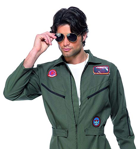 Smiffys-36287XL Licenciado oficialmente Disfraz de Top Gun, con mono, placas de identificación y gafas, color verde, XL-Tamaño 46"-48" (Smiffy's 36287XL) , color/modelo surtido