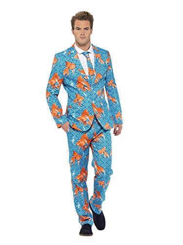 Smiffy's-43530L Traje Pez de Colores, con Chaqueta, Pantalones y Corbata, Azul, L-Tamaño 42"-44" (43530L)