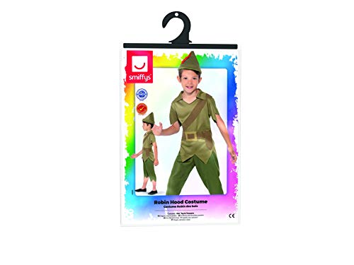 Smiffy'S 44063S Disfraz De Robin Hood Con Sombrero, Parte De Arriba Y Pantalón, Verde, S - Edad 4-6 Años