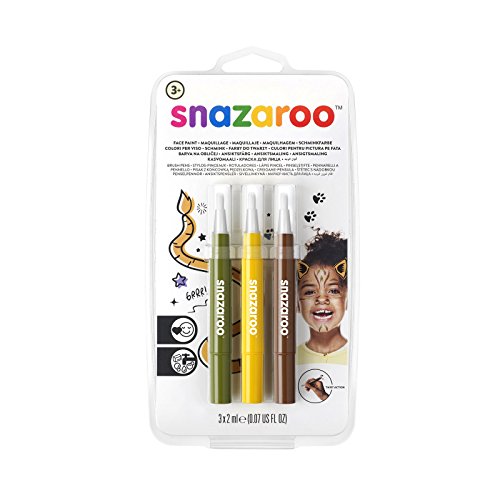 Snazaroo Set de 3 Rotuladores de Maquillaje "Jungla", color amarillo, marron, verde , color/modelo surtido