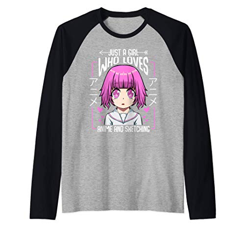 Sólo una chica que ama el anime y el dibujo Kawaii Otaku Camiseta Manga Raglan