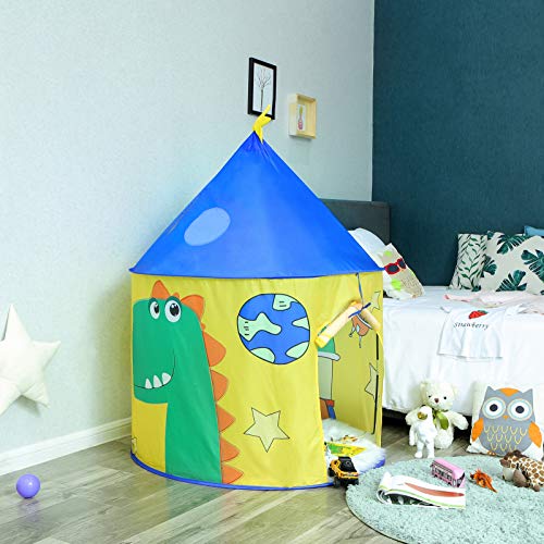 SONGMICS Tienda Infantil, Castillo Interior y Exterior, Pop-up Portátil, Tienda para niños, Bolsa de Transporte, Casa de Juego con Tema de Dinosaurio, Espacio Privado para Mayor de 3 niños LPT02YU