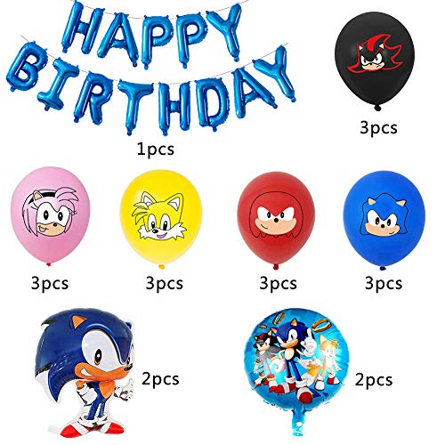 Sonic The Hedgehog Party Supplies, Sonic Foil Globos Juego de Decoración Sonic Erizo Frustrar Globo Bandera Set para Fiestas de Cumpleaños para Niños Fiesta Decoraciones de cumpleaños