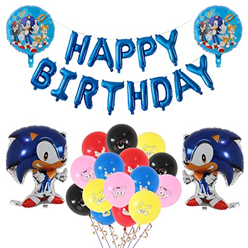 Sonic The Hedgehog Party Supplies, Sonic Foil Globos Juego de Decoración Sonic Erizo Frustrar Globo Bandera Set para Fiestas de Cumpleaños para Niños Fiesta Decoraciones de cumpleaños