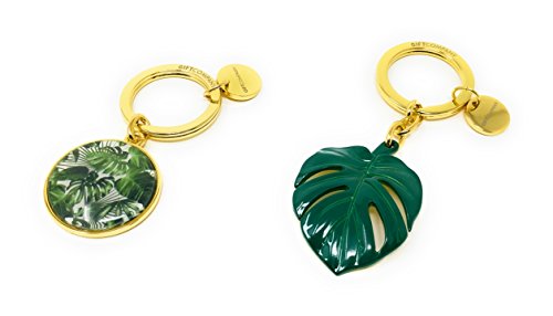 SoulSisters Living Llavero, diseño de hoja tropical con bonito colgante dorado de 18 quilates