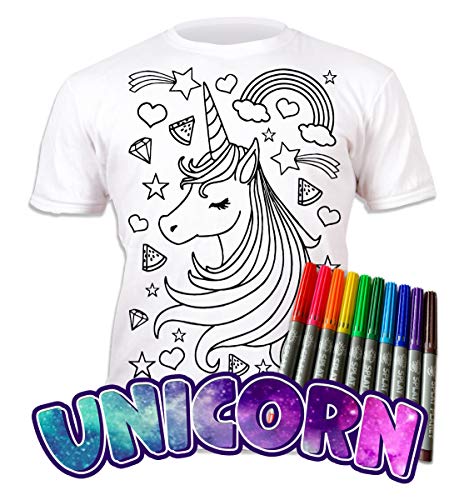 Splat Planet Color-in Unicornio Estrellas Camiseta con 10 bolígrafos mágicos lavables no tóxicos, para colorear y lavar