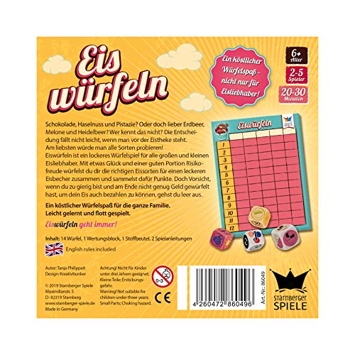 Starnberger Spiele - Cubitos de hielo - El delicioso juego de dados para toda la familia - Regalo ideal para los amantes del hielo.