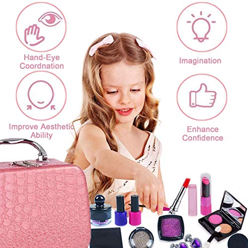 STAY GENT Maquillaje Niñas Set para Chicas, Fake Maquillaje Kit con para Cosmético Bolsa para Niño Papel Toca, Chica Juguetes Regalo para Cumpleaños, Navidad, Rosa