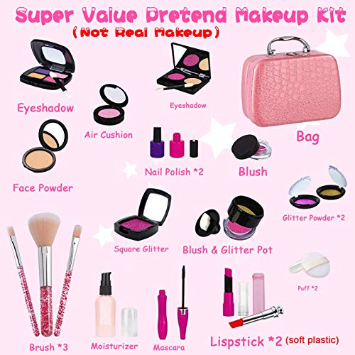 STAY GENT Maquillaje Niñas Set para Chicas, Fake Maquillaje Kit con para Cosmético Bolsa para Niño Papel Toca, Chica Juguetes Regalo para Cumpleaños, Navidad, Rosa