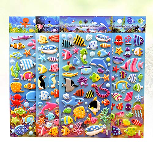 Supvox Pegatinas de espuma de PVC de dibujos animados lindo mar animales pegatinas para DIY Craft Scrapbooking decoración 4 hojas