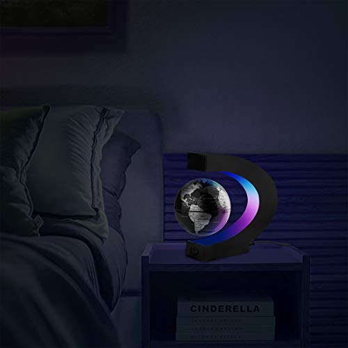 Surplex C Forma Globo Flotante de Levitación Magnética con Luces Color LED, Mapa de Mundial Rotativo para la Educación Enseñanza Inicio Oficina de Decoración de Escritorio Regalo (Negro)