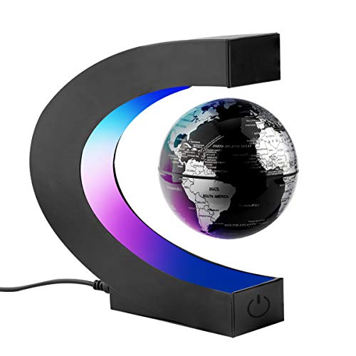 Surplex C Forma Globo Flotante de Levitación Magnética con Luces Color LED, Mapa de Mundial Rotativo para la Educación Enseñanza Inicio Oficina de Decoración de Escritorio Regalo (Negro)