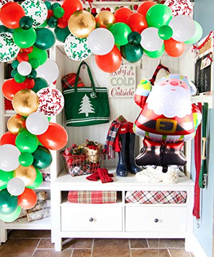 Sursurprise Kit de Arco de Guirnalda de Globos navideños - HO HO HO Globos de Papá Noel Confeti Verde Rojo Blanco para Fiesta de cumpleaños de año Nuevo de Navidad