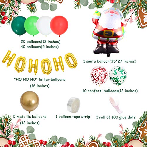 Sursurprise Kit de Arco de Guirnalda de Globos navideños - HO HO HO Globos de Papá Noel Confeti Verde Rojo Blanco para Fiesta de cumpleaños de año Nuevo de Navidad