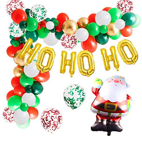 Sursurprise Kit de Arco de Guirnalda de Globos navideños - HO HO HO Globos de Papá Noel Confeti Verde Rojo Blanco para Fiesta de cumpleaños de año Nuevo de Navidad