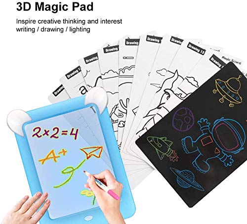 Tableta de Escritura LED Pizarra Mágico con Luz para Niños, Tablero de Dibujo Mágico con Luces, Juguete Educativo Infantil Dibujo de Graffiti Luminoso, Creativa Pizarra con 10 Tarjeta de Graffiti,Azul