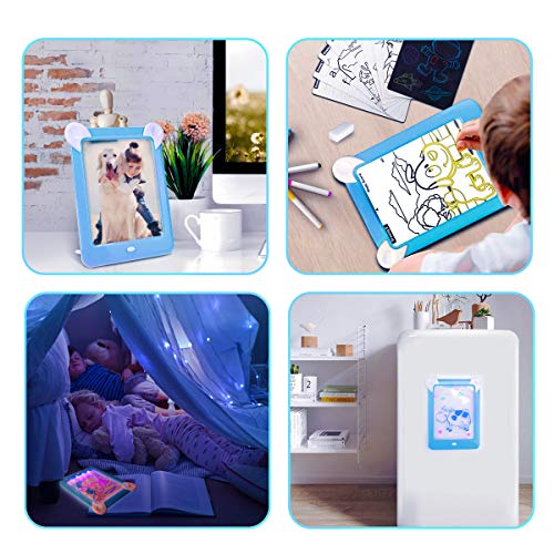 Tableta de Escritura LED Pizarra Mágico con Luz para Niños, Tablero de Dibujo Mágico con Luces, Juguete Educativo Infantil Dibujo de Graffiti Luminoso, Creativa Pizarra con 10 Tarjeta de Graffiti,Azul