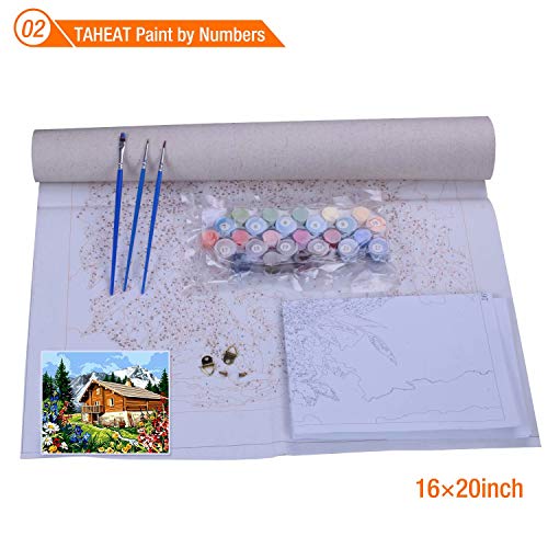 TAHEAT Kit de Pintura de Bricolaje por números para Adultos Principiantes, Pintura de Paisaje por números sobre Lienzo, Pintura acrílica de 16 x 20 Pulgadas, cabaña Junto al mar, navegación sin Marco