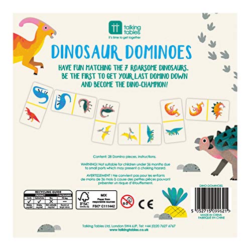 Talking Tables DINO-DOMINOES Domino Dinosaurios para Niños, Papel