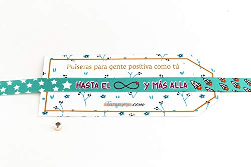 Tarja73 | Pulseras de Tela con frases molonas: HASTA EL INFINITO Y MÁS ALLÁ | Regalo Original | Ideal Para Bodas, Aniversarios, Fiestas