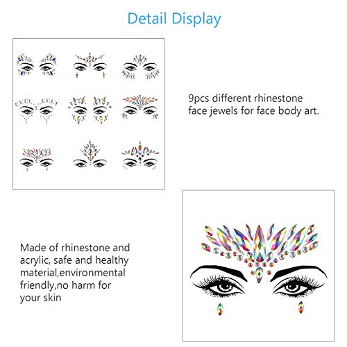 Tatuaje Cristal Temporal Carnaval KATOOM 9pcs Joyas Pegatinas Faciales Gemas,Cara Diamantes de Imitación,Hada de las flores para Fiestas, Maquillaje Cosplay Juego de Roles Disney Mujeres