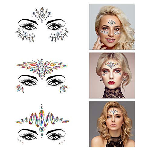 Tatuaje Cristal Temporal Carnaval KATOOM 9pcs Joyas Pegatinas Faciales Gemas,Cara Diamantes de Imitación,Hada de las flores para Fiestas, Maquillaje Cosplay Juego de Roles Disney Mujeres