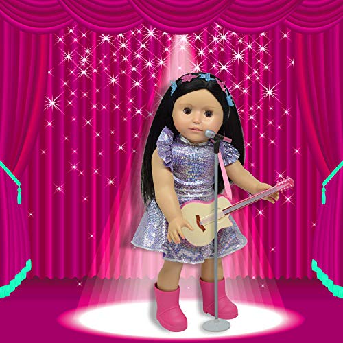 The New York Doll Collection Muñeca Música Jugar Set Incluye Guitarra - Micrófono - Brillar Ropa para Moda Niña Muñecas - Encaja 18 pulgadas / 46 cm Muñecas - Muñecas Juego de Juego y Accesorios