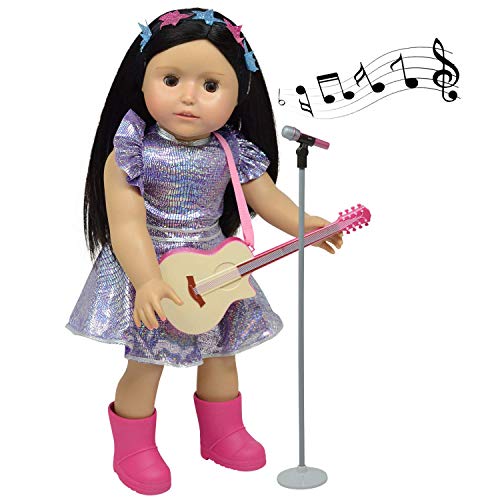 The New York Doll Collection Muñeca Música Jugar Set Incluye Guitarra - Micrófono - Brillar Ropa para Moda Niña Muñecas - Encaja 18 pulgadas / 46 cm Muñecas - Muñecas Juego de Juego y Accesorios