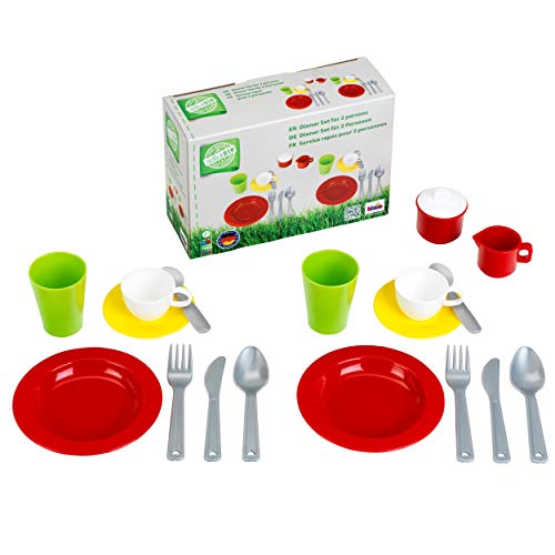 Theo Klein- Klein Goes Bio Dinner Set: Juego de Cena para 2 Personas de 19 Piezas, para niños a Partir de 2 años, Multicolor, 8.5 x 3 x 5.9cm (7602)