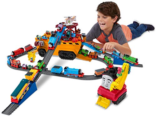 Thomas & Friends GDV38 Thomas and Friends Super Cruiser 2 en 1 - Juego de vehículos Grandes y Pistas con Motores Trackmaster y MINIS Train Engine, Multicolor