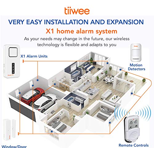 tiiwee X1 Sistema de Alarma para el Hogar - Inalámbrico - Sirena de 120 dB, 4 Sensores de Puerta y Ventana y 2 Controles Remotos